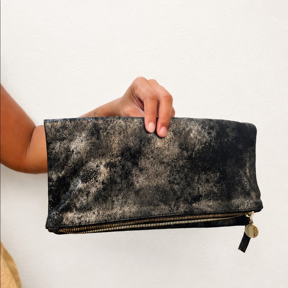Clare Vivier Metallic Leather Foldover Clutch